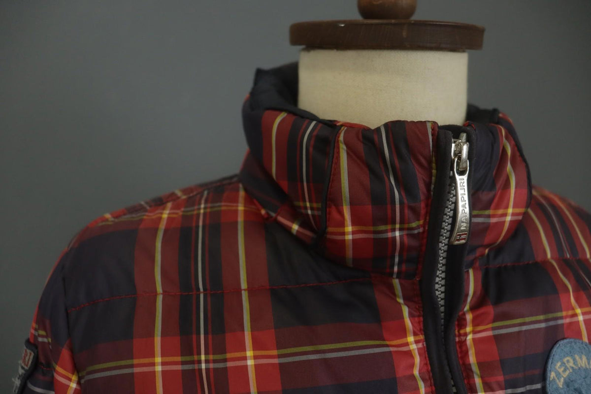 NAPAPIJRI Multicolor Plaid Long Sleeve Mock Neck Full Zip Puffer Jacket – Size M