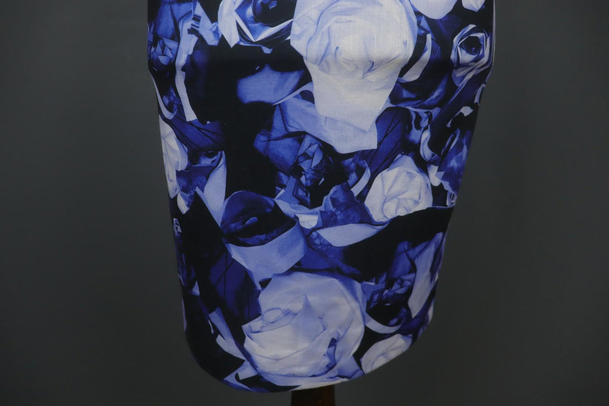 ESCADA SPORT Blue Rose Print Zipper Back Half Sleeve Sheath Dress – Size 38