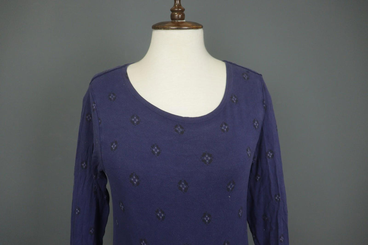 GUDRUN SJODEN Navy Printed Round Neck Long Sleeve Pullover Blouse Top – Size S