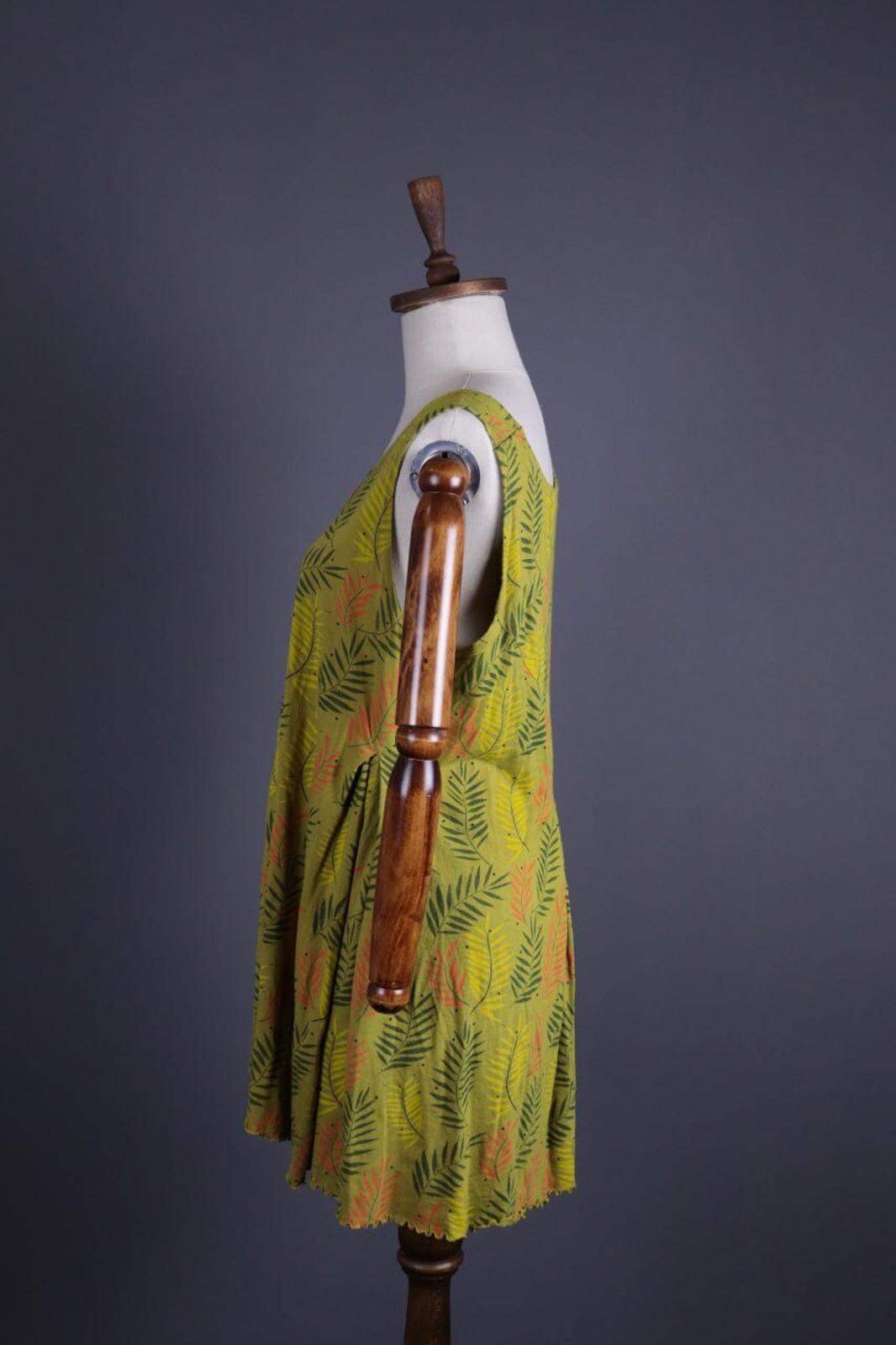 GUDRUN SJODEN Green Floral Button Down Lagenlook Sleeveless Blouson Dress – Size L