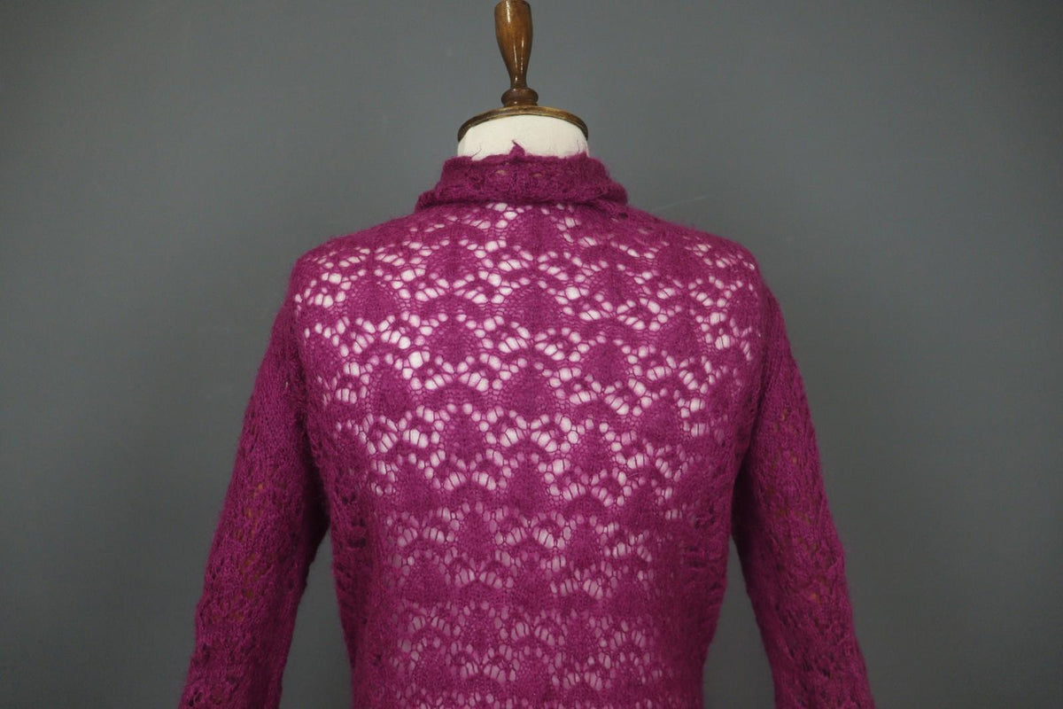 ANTHOLOGY AVOCA Pink Long Sleeve Button Front Asymmetrical Hem Crochet Dress