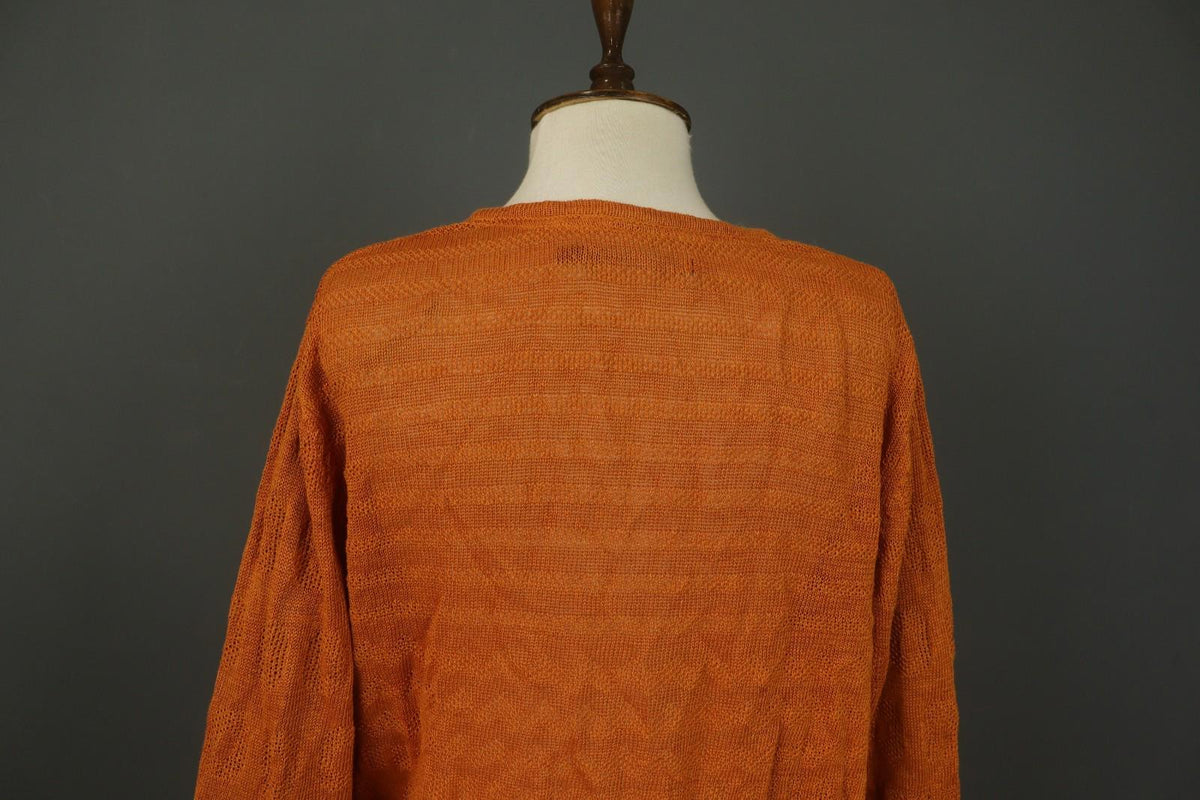 GUDRUN SJODEN Orange 100% Linen Knitted Round Neck Button Front Cardigan – Size XL