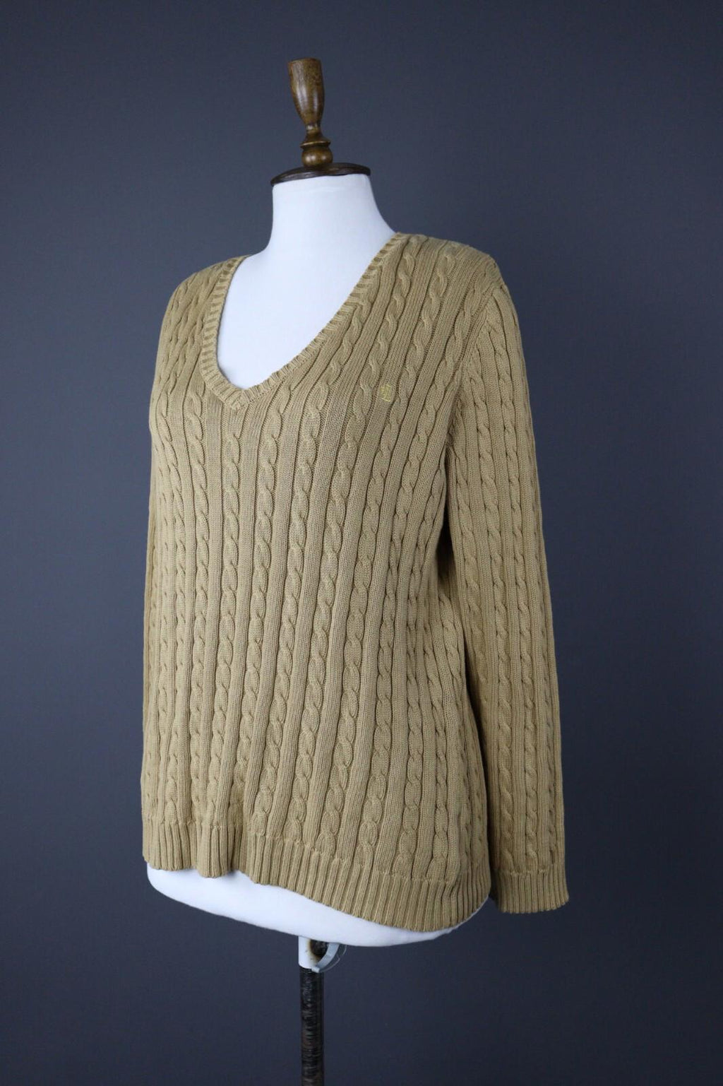 LAUREN RALPH LAUREN Beige Cable Knit Long Sleeve Sweater – Size XL