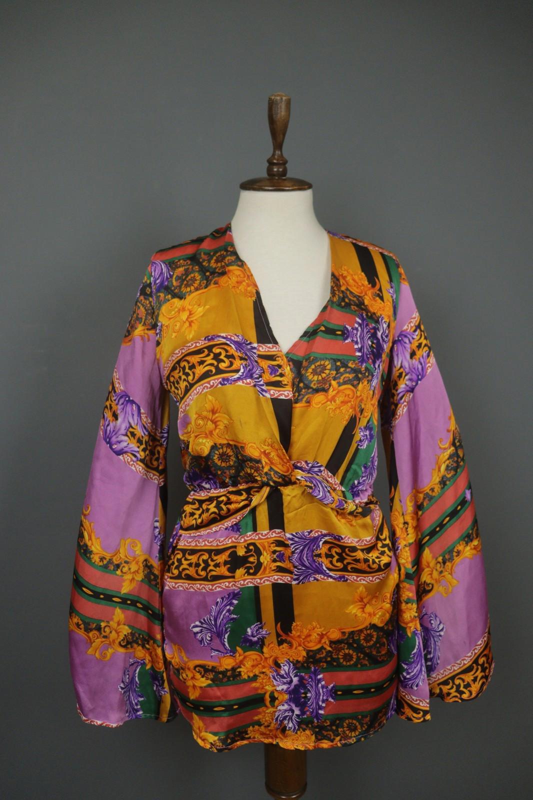 LEONARD PARIS Multicolor Floral Silk Long Sleeve Twist Front Blouse Top – Size M/L