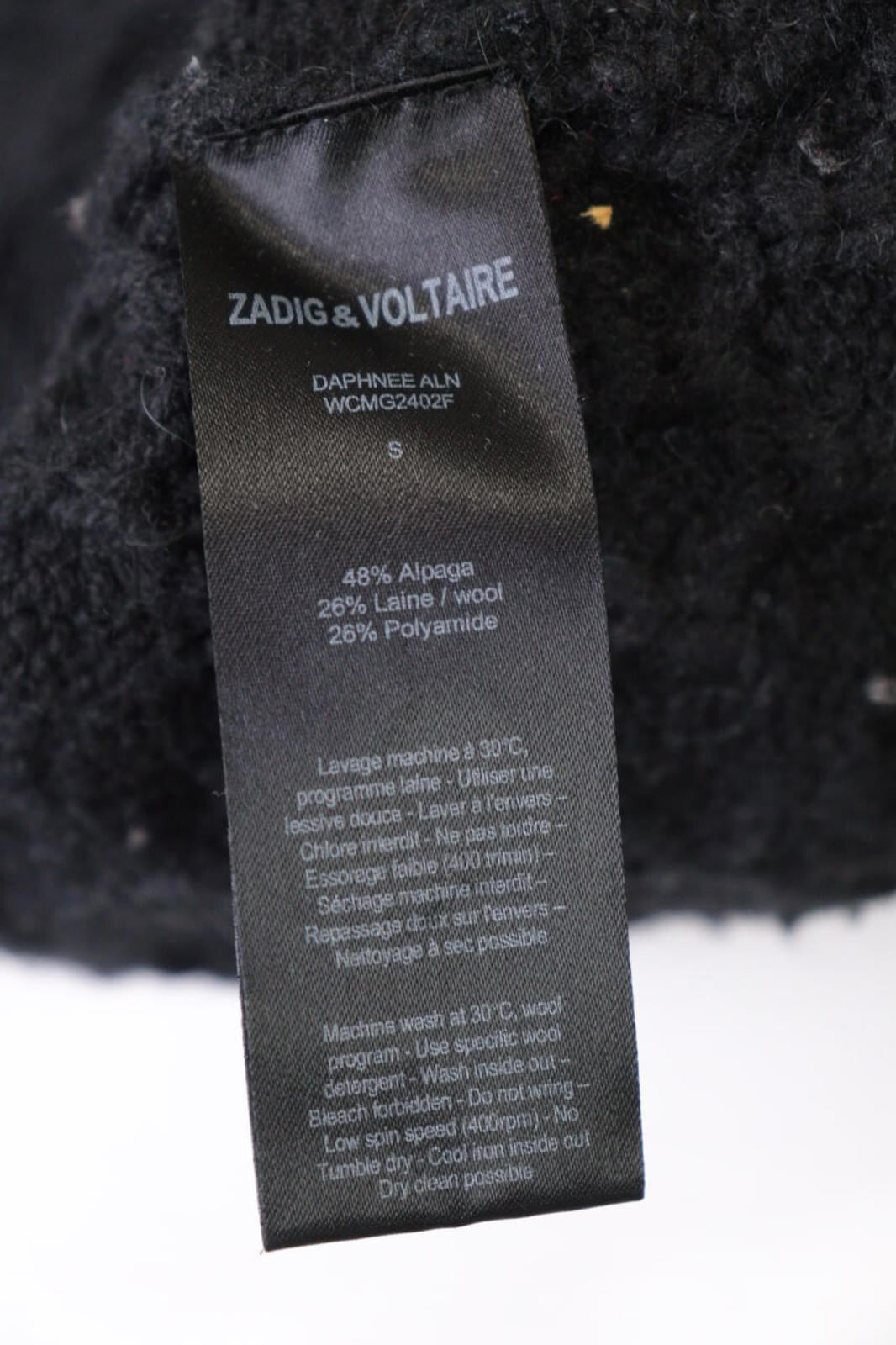 ZADIG & VOLTAIRE DAPHNEE ALN Black Alpaca Wool Wrape Cardigan Sweater – Size S – Used