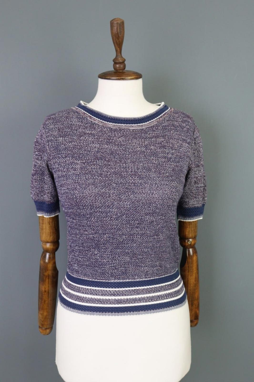 CHANEL Multicolor Knitted Crew Neck Short Sleeve Pullover Sweater – Size S / M