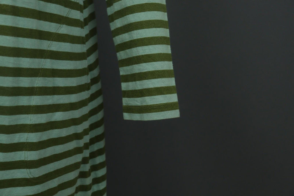 GUDRUN SJODEN Green Striped Organic Cotton Split V-Neck A-Line Dress – Size S