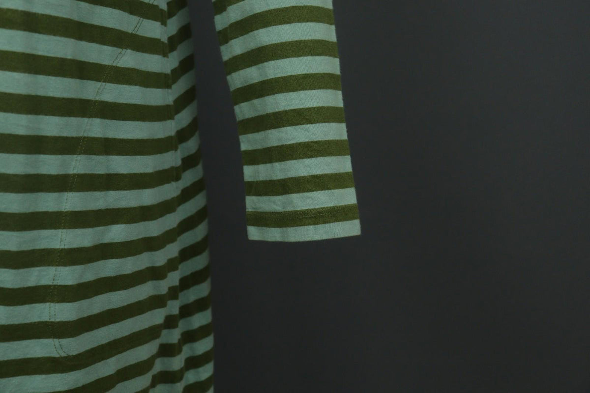 GUDRUN SJODEN Green Striped Organic Cotton Split V-Neck A-Line Dress – Size S