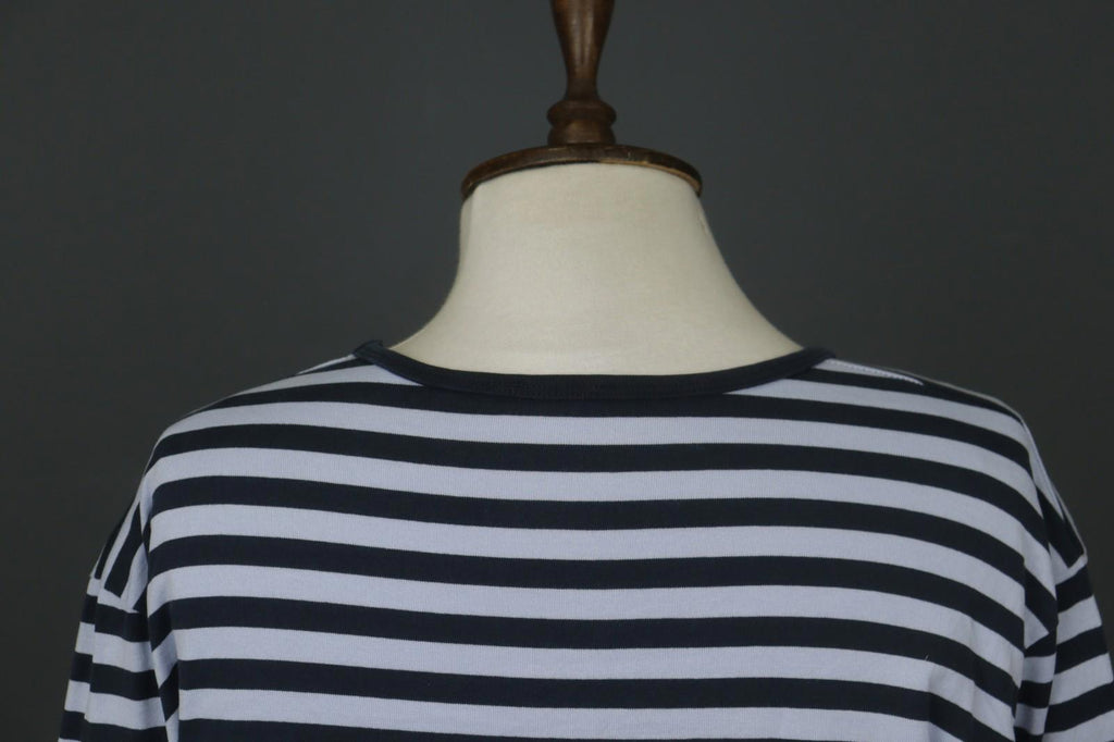 MARIMEKKO PITKAHIHA Navy Blue Striped Long Sleeve Round Neck Pullover Blouse Top