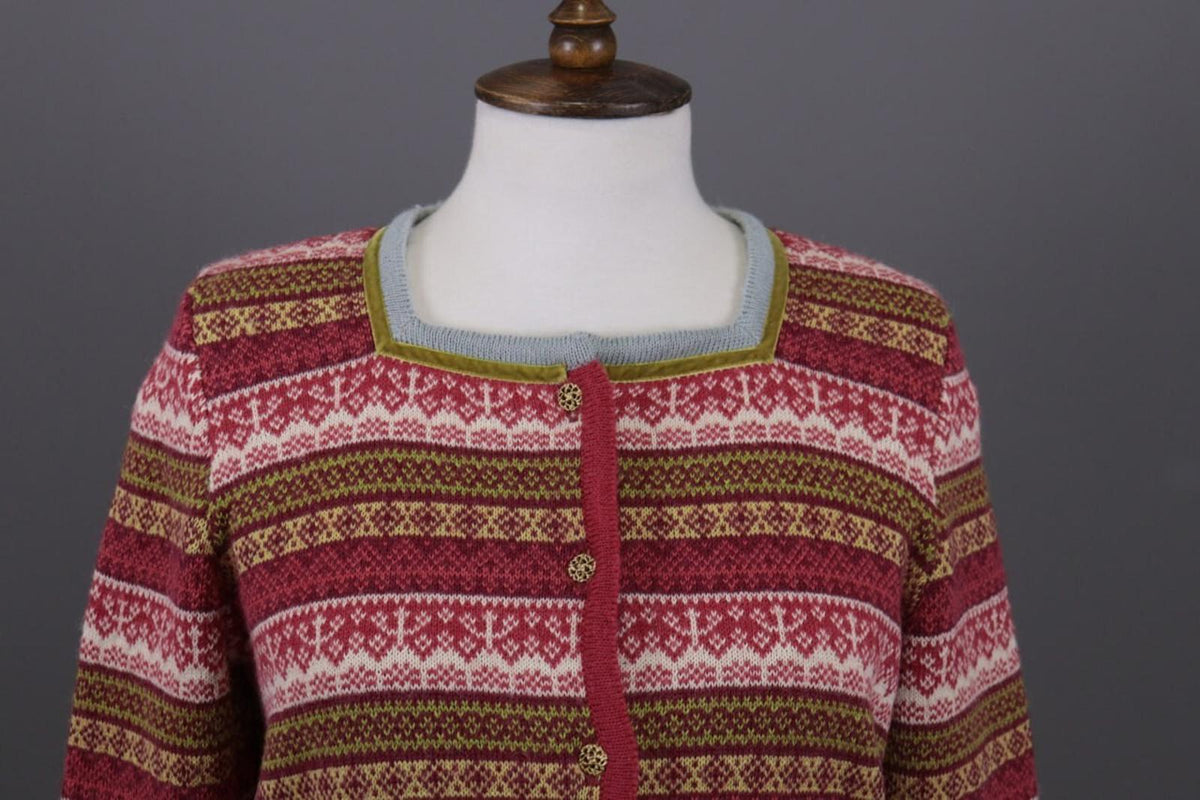 OLEANA Multicolor Jacquard Floral Alpaca Knit Cardigan Sweater – Size M