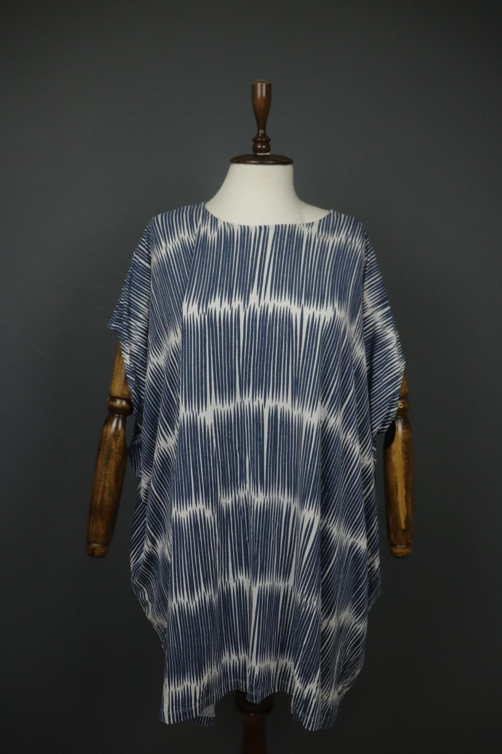 MARIMEKKO PRIP 3 Blue White Striped Viscose Round Neck Lagenlook Dress – Size L
