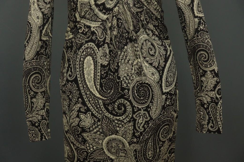 ETRO MILANO Multi Paisley 100% Viscose Long Sleeve V-Neck Sheath Dress – Size 46