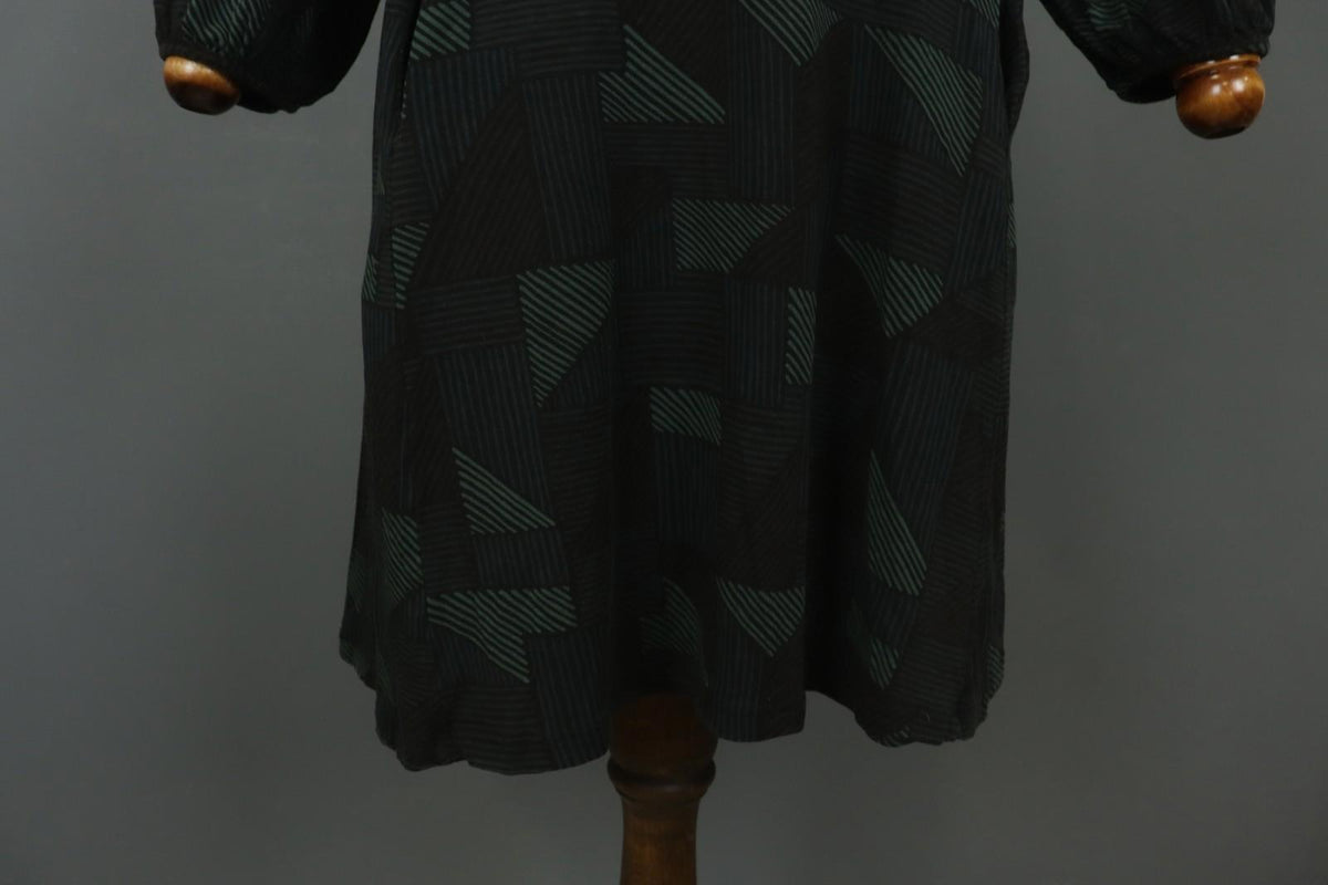 GUDRUN SJODEN Multi Geometric Balloon Sleeve Round Neck Shift Dress – Size S