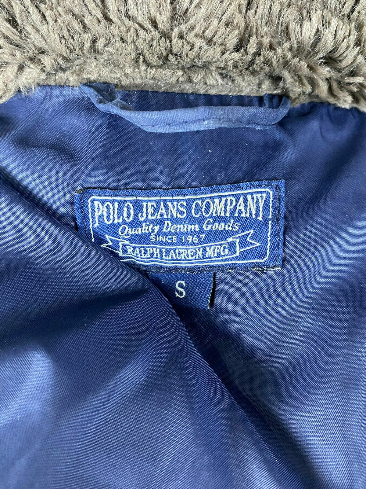 Vintage Polo Jeans Co Ralph Lauren Blue Faux Fur Feather Down Jacket – Size S