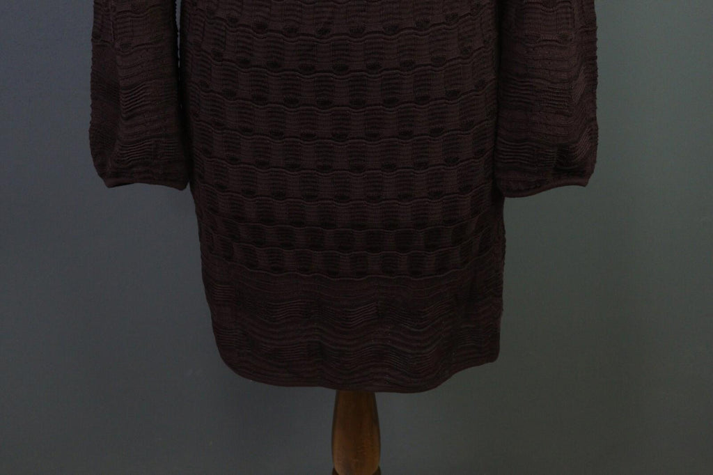 MISSONI Brown Wool Knit A-Line Stretch Sweater Knee Length Dress