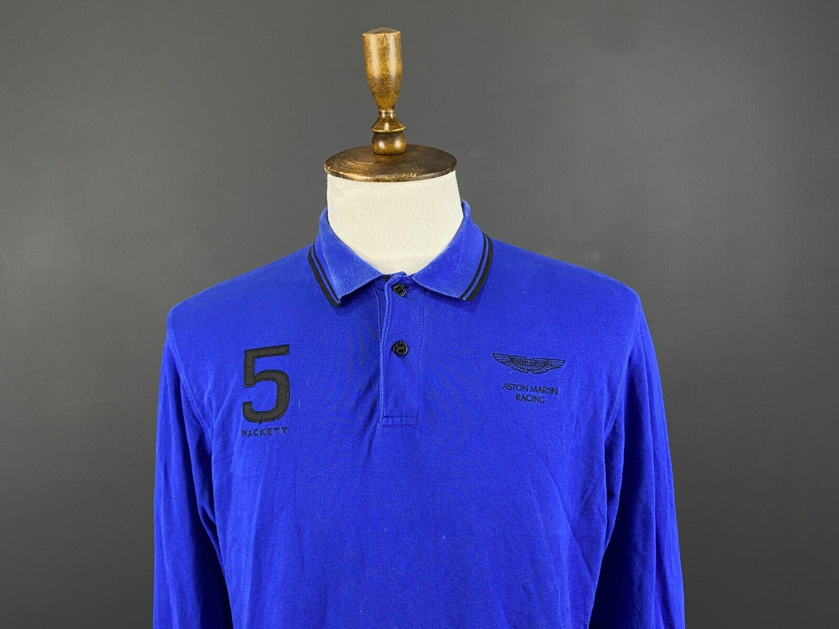 Hackett Aston Martin Racing Blue Long Sleeve #5 Polo Shirt – Size L