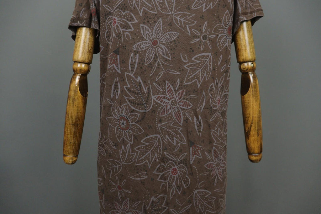 GUDRUN SJODEN Brown Floral Lyocell Short Sleeve Round Neck Sheath Dress – Size M
