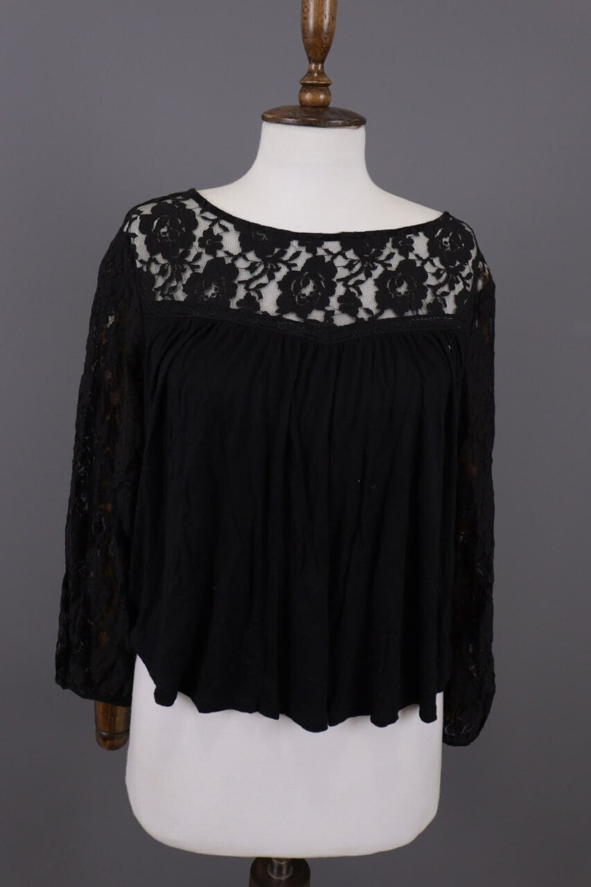 Denim & Supply Ralph Lauren Black Mesh Floral Blouse Top – Size XL