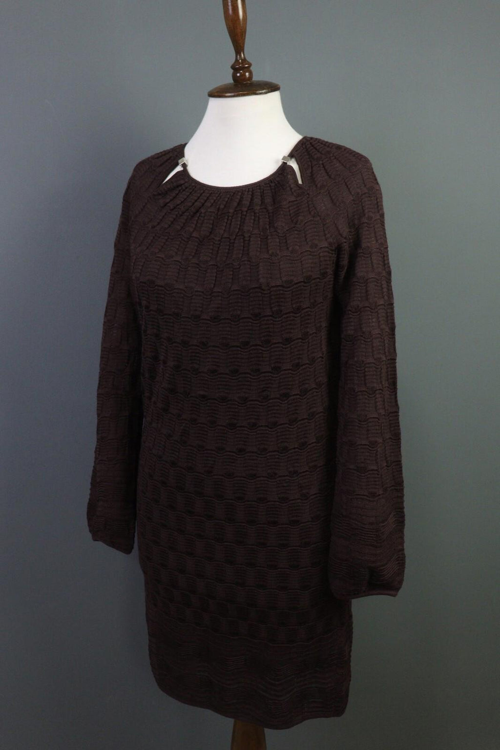 MISSONI Brown Wool Knit A-Line Stretch Sweater Knee Length Dress