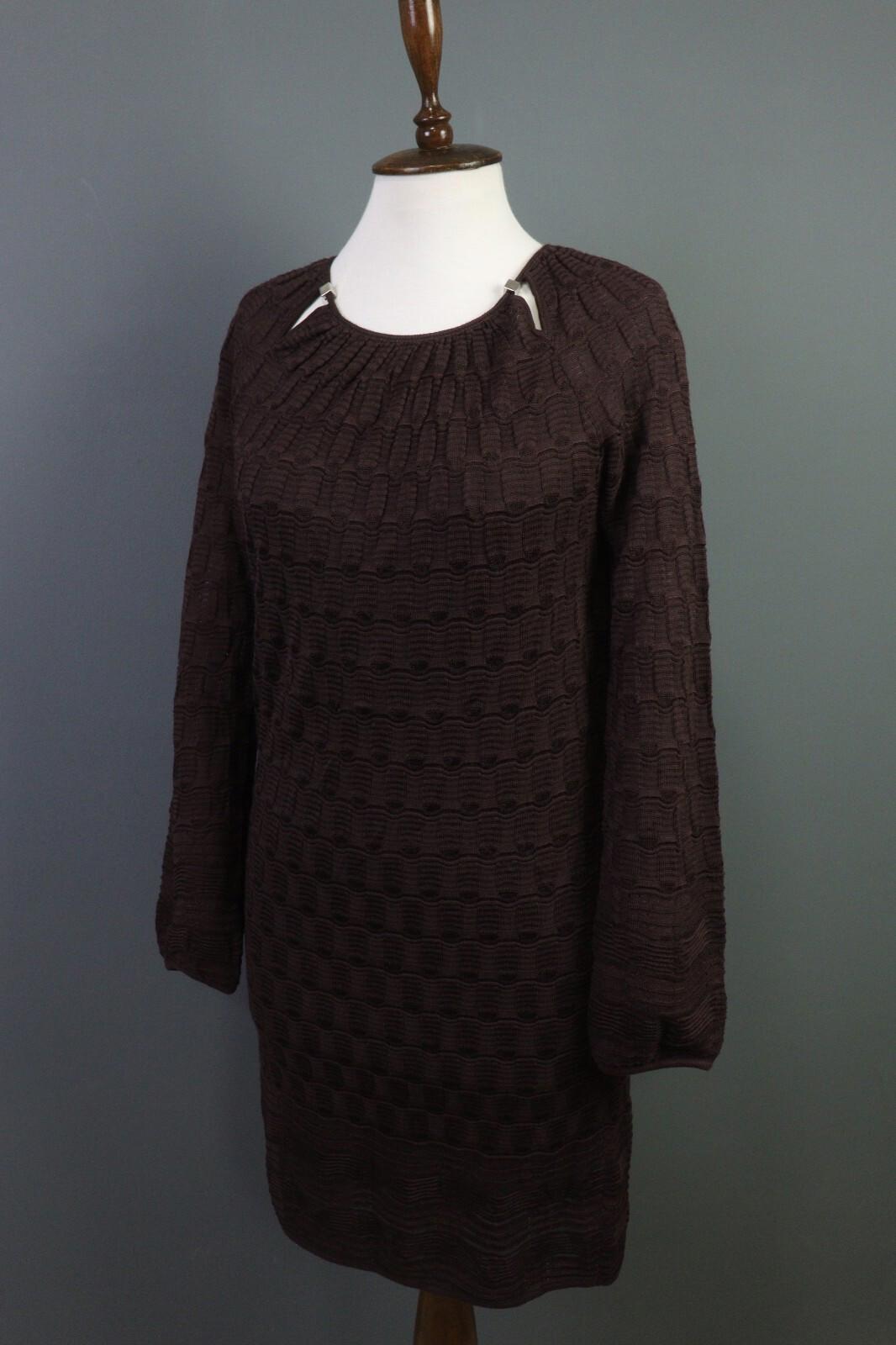 MISSONI Brown Wool Knit A-Line Stretch Sweater Knee Length Dress