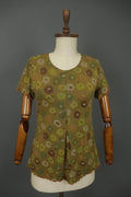 GUDRUN SJODEN Multi Floral Round Neck Short Sleeve Pullover Blouse Top – Size S