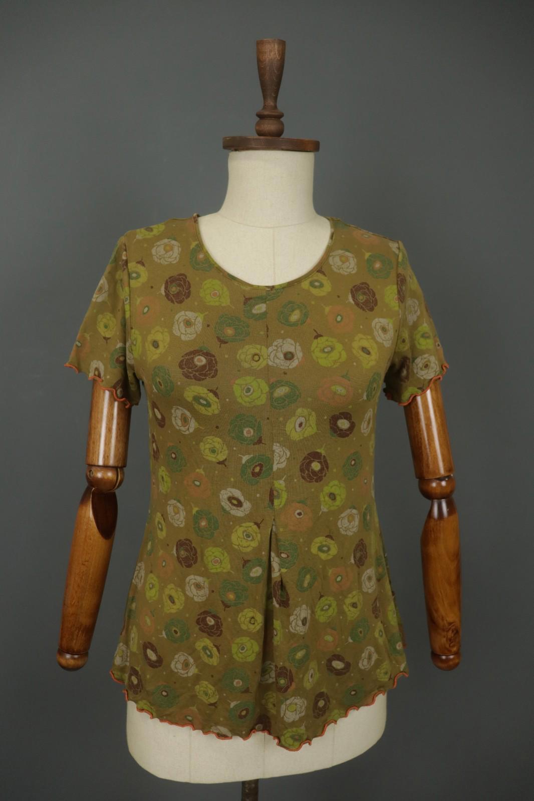 GUDRUN SJODEN Multi Floral Round Neck Short Sleeve Pullover Blouse Top – Size S