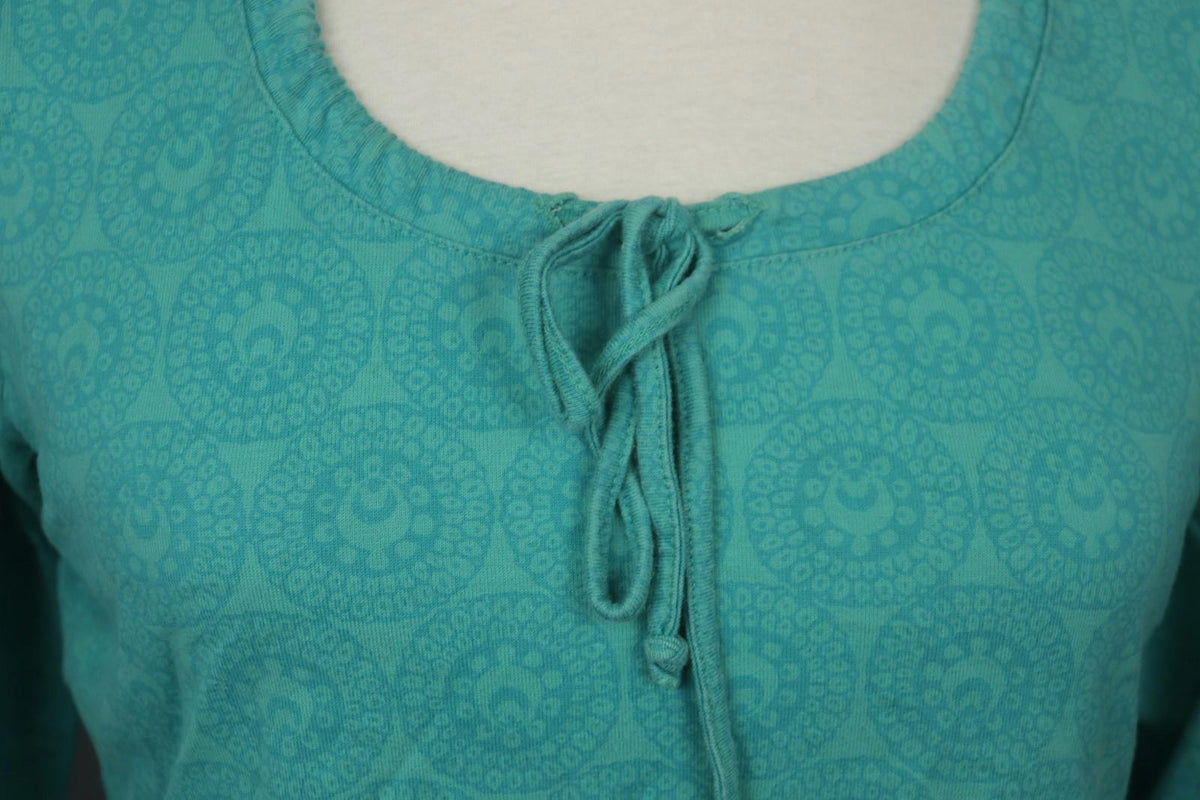 MARIMEKKO MIKA PURAINEN Green Geo Print Cotton 3/4 Sleeve Tie Neck Blouse Top