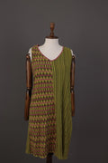 GUDRUN SJODEN Green Geometric Striped Sleevelss A-Line Short Dress – Size M