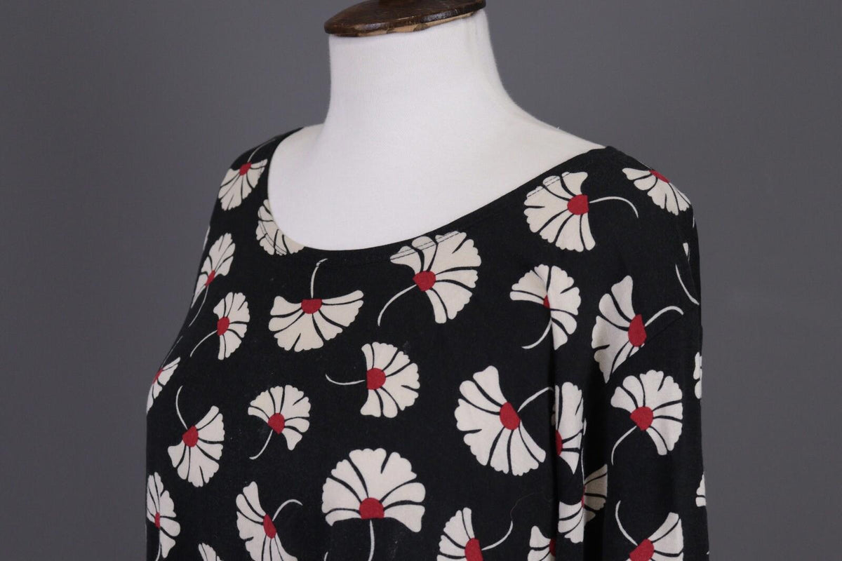 GUDRUN SJODEN Black Floral Relaxed Long Sleeve Blouson Midi Dress – Size L