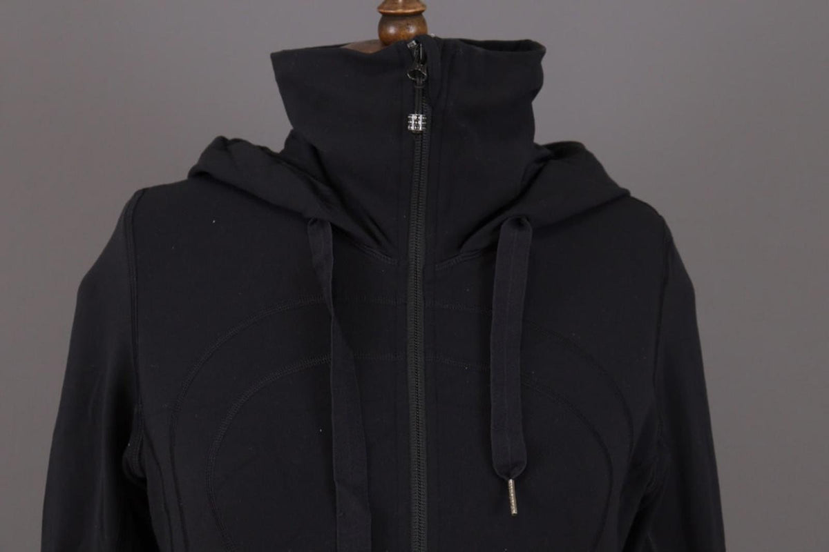LULULEMON Black Nylon Drawstring Thumb Hole Sleeve Hooded Full Zip Jacket – Size 8