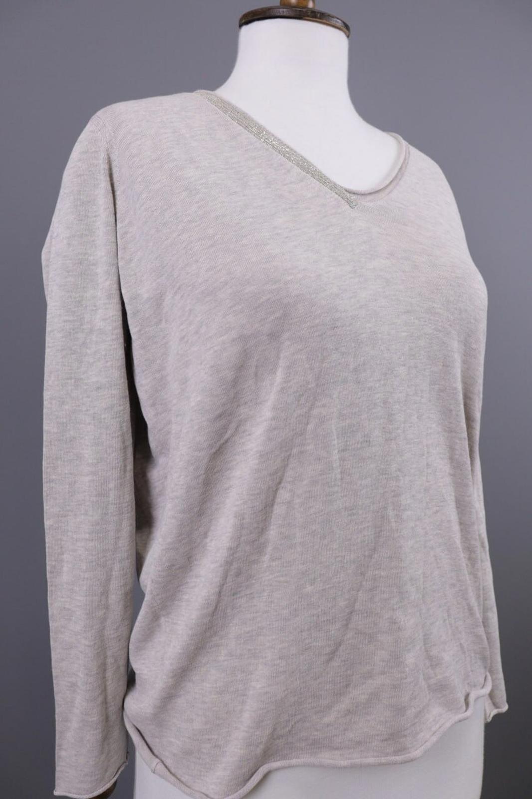 FABIANA FILIPPI Beige Knit V-Neck Relaxed Sweater – Size S