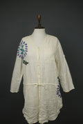 GUDRUN SJÖDEN Ivory Cotton Long Sleeve Tie Waist Button Front Shirt Dress – Size S
