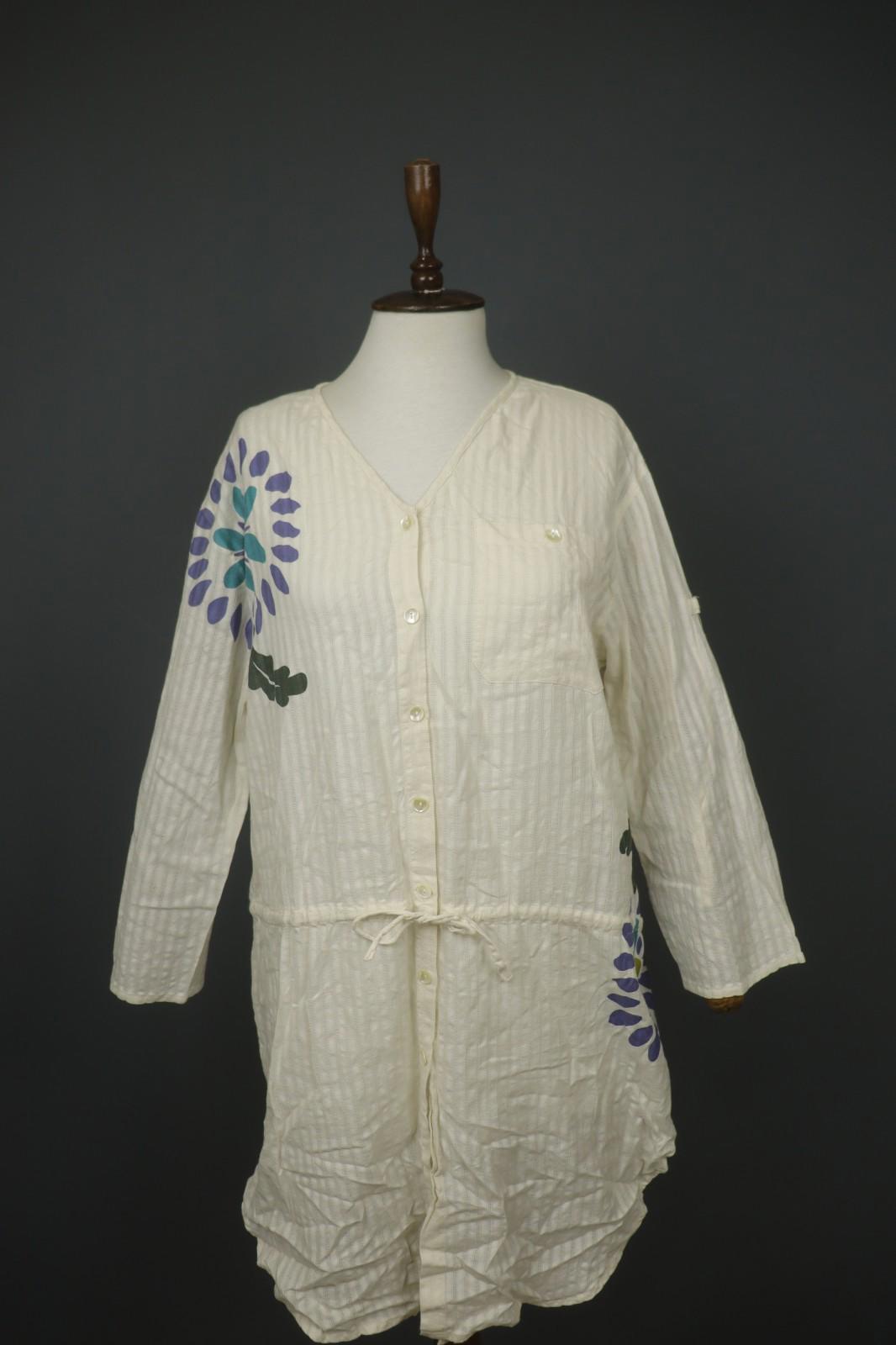 GUDRUN SJÖDEN Ivory Cotton Long Sleeve Tie Waist Button Front Shirt Dress – Size S