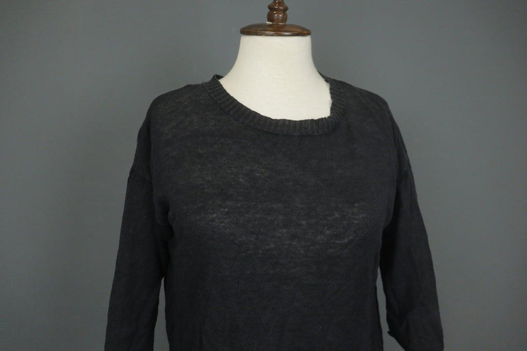 GUDRUN SJODEN Black Linen Knitted Long Sleeve Round Neck Pullover Sweater Sz XS