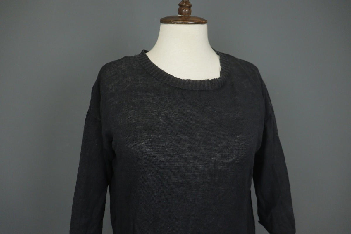 GUDRUN SJODEN Black Linen Knitted Long Sleeve Round Neck Pullover Sweater Sz XS