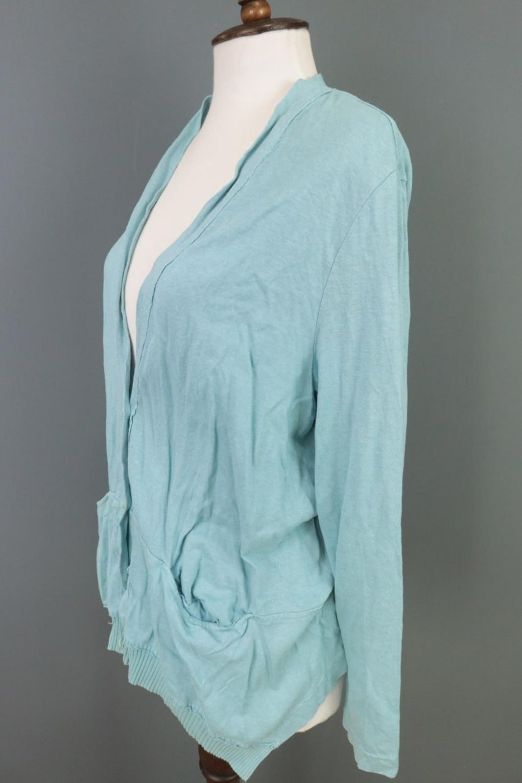 OSKA Blue Regular Fit V-Neck Raglan Sleeve Button Front Cardigan Sweater – Size 4