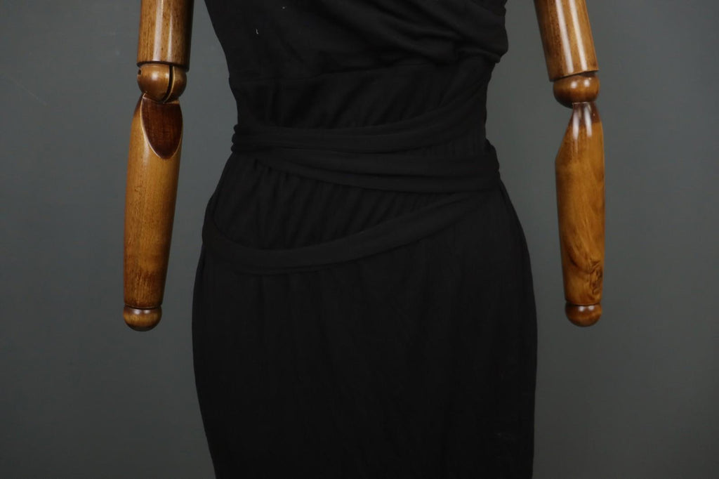 SARAH PACINI Black Nylon Sleeveless V-Neck Belted Waist Wrap Tank Dress – Size 3