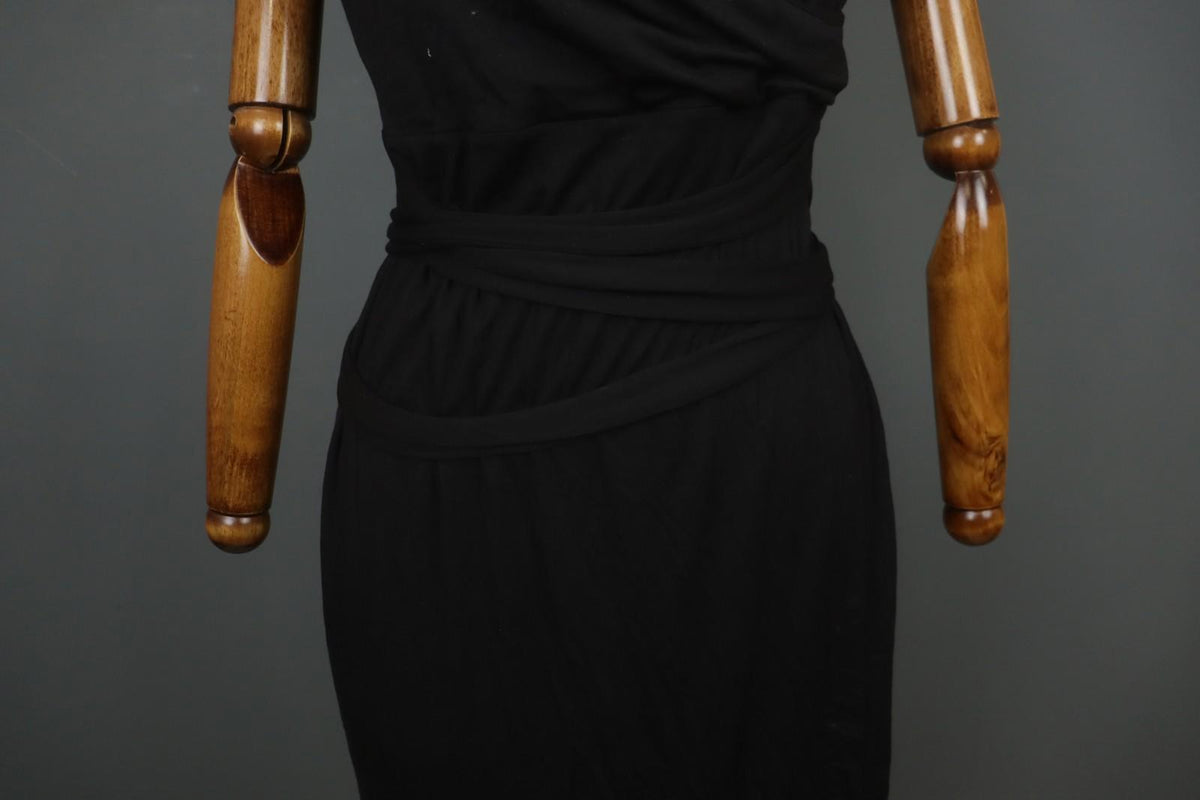 SARAH PACINI Black Nylon Sleeveless V-Neck Belted Waist Wrap Tank Dress – Size 3