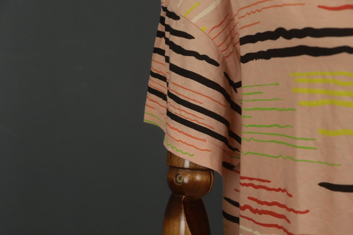 GUDRUN SJODEN Multi Striped Cotton Short Sleeve V-Neck Pullover Blouse Top Sz L