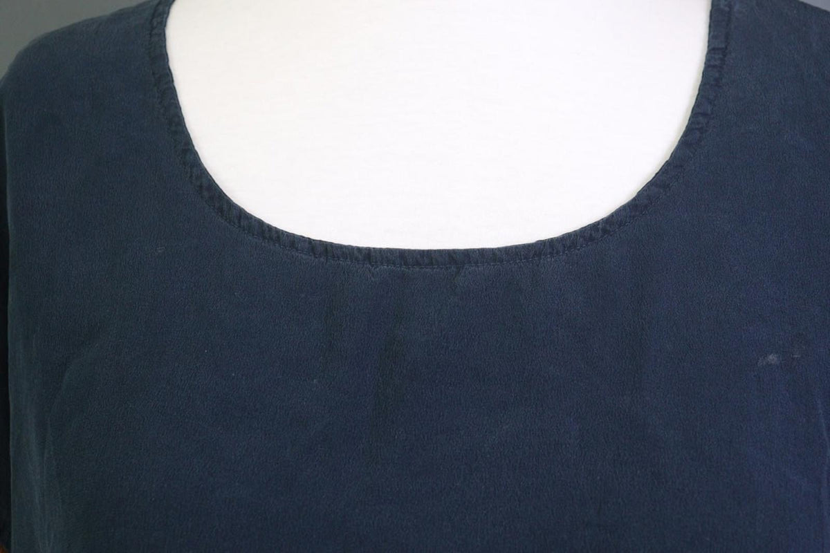 GRIZAS Blue Silk Stretch Scoop Neck Short Sleeve Pullover Blouse Top – Size M