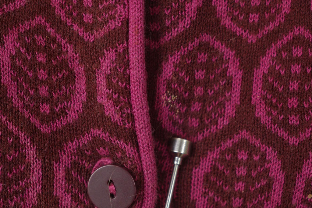 GUDRUN SJÖDEN Burgundy Geo Print Long Sleeve Button Front Cardigan Sweater Sz M