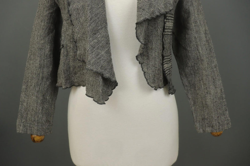 GRIZAS Gray 100% Wool Long Sleeve Knit Winter Ruffle Open Front Cardigan – Size S