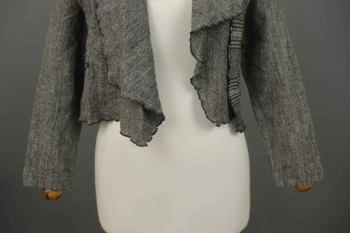 GRIZAS Gray 100% Wool Long Sleeve Knit Winter Ruffle Open Front Cardigan – Size S