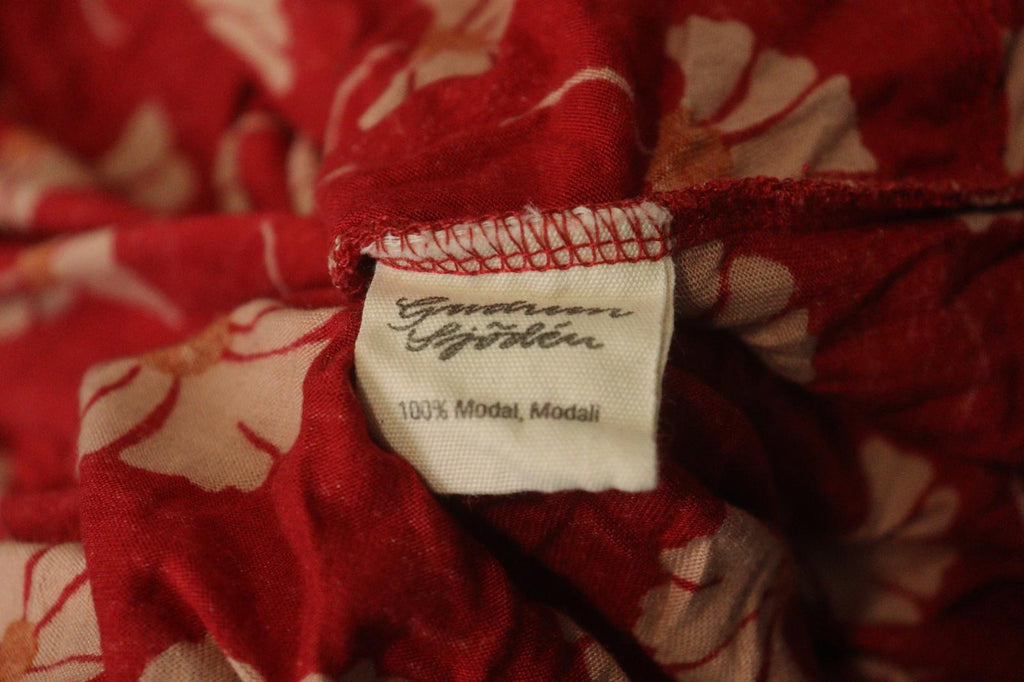GUDRUN SJODEN Red Tan Floral 100% Modal Classic Long Sleeve Sheath Dress – Size M – Used