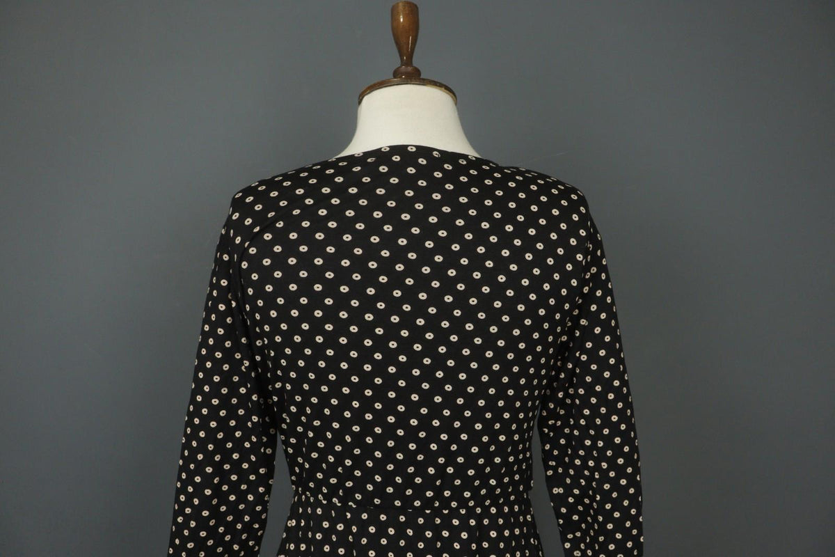 GUDRUN SJODEN Black Polka Dot Modal Long Sleeve Tie Waist Wrap Dress – Size M
