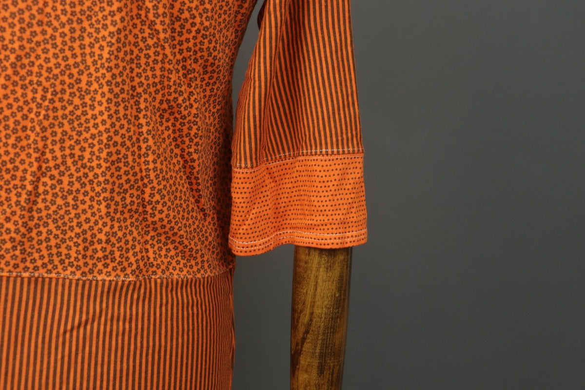 GUDRUN SJÖDEN Orange Printed Modal 3/4 Sleeve Round Neck Sheath Dress – Size S