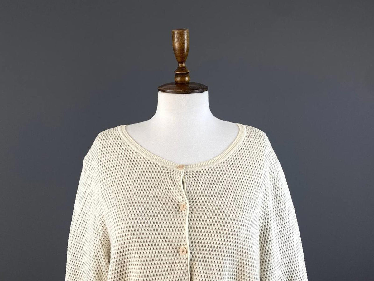 GUDRUN SJODEN Ivory Textured Knit Cardigan Sweater – Size L