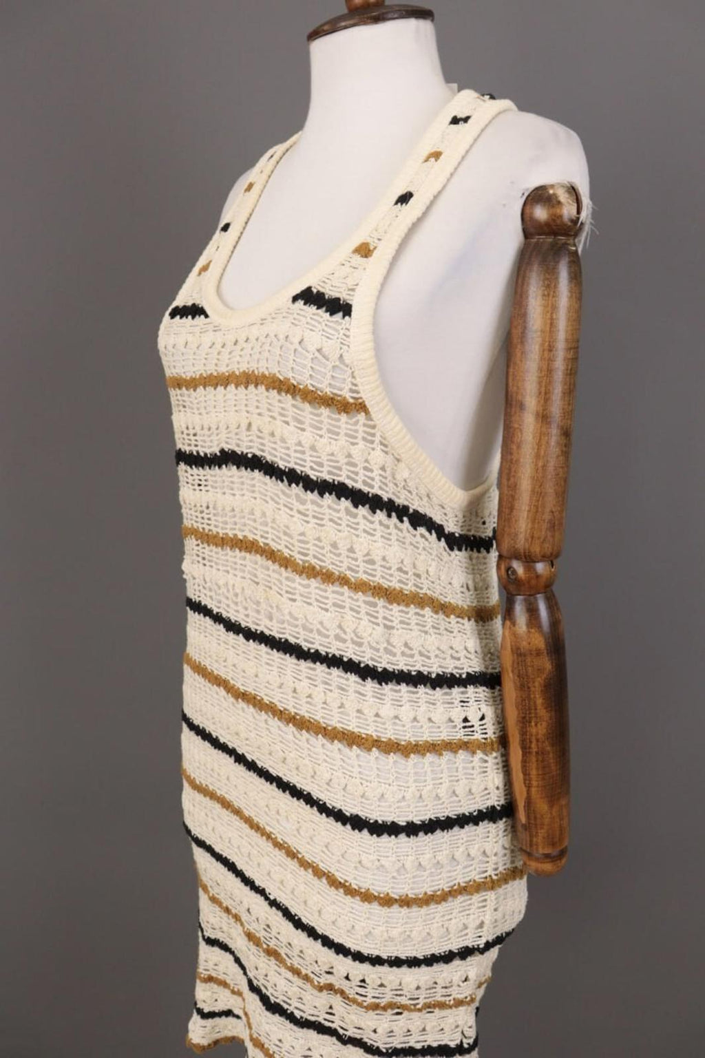 BNWT ISABEL MARANT ETOILE Beige Striped Crochet Knit Sleeveless Midi Dress Sz 36