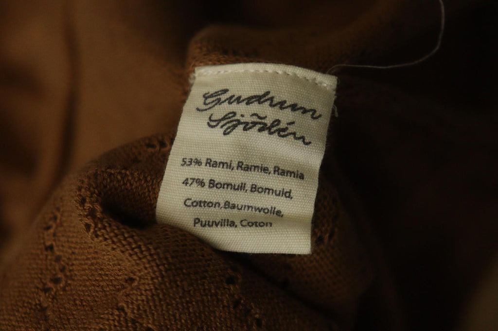 GUDRUN SJODEN Brown Ramie Open Knit Short Sleeve V-Neck Sweater Dress – Size L – Used