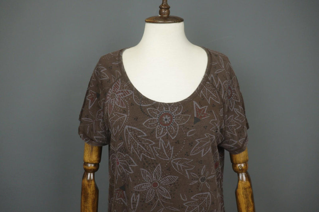 GUDRUN SJODEN Brown Floral Lyocell Short Sleeve Round Neck Sheath Dress – Size M
